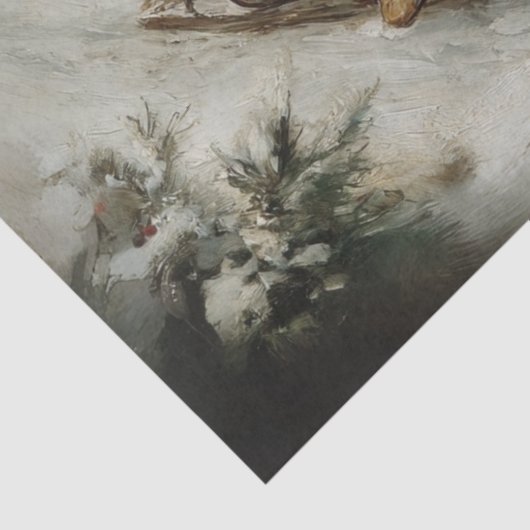 Decoupage Winter Scene Kinderen in Sleight Tissuepapier (Detail)