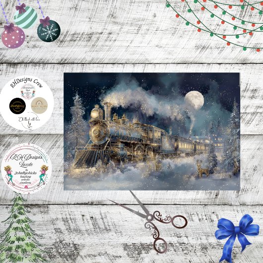 Decoupage Winter Stoomtrein Motor Kerstmis Tissuepapier