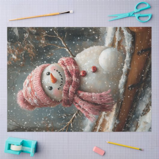 Decoupage Winter Wonderland Snowman op slee Tissuepapier (Craft)