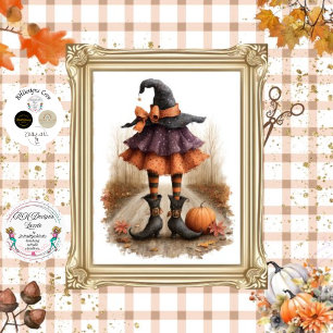 Decoupage Witch Striped Kousen Curled-teen Boots Tissuepapier