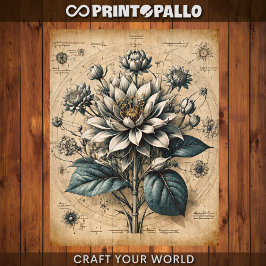 Découpage - Witte bloem op perkament