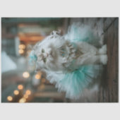 Decoupage Witte Katachtige Kat Teal Tutu Wandelend Tissuepapier (Voorkant)