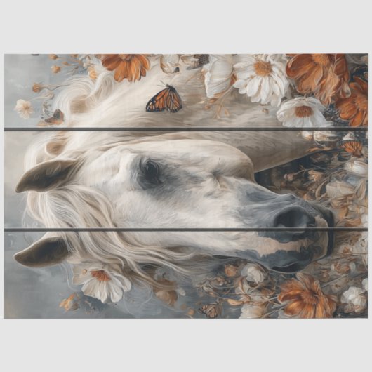 Decoupage Witte Paard Plank Muur Fluisteringen Wei Tissuepapier (Voorkant)
