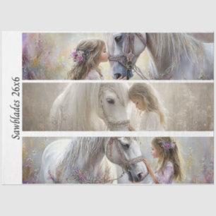 Decoupage Witte Paardenmeisje Kunst Handzagen  Tissuepapier