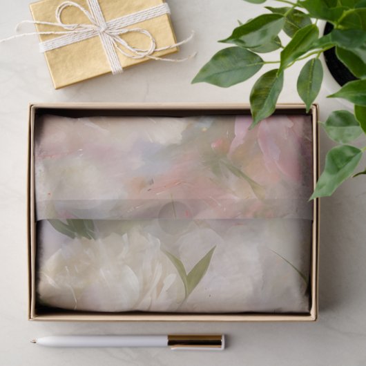 Decoupage Witte & Roze Pioenen Waterverf Schilderi Tissuepapier (Geschenk)