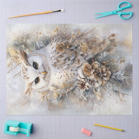 Decoupage Witte Uil Gouden accenten Vreedzaam Tissuepapier (Craft)