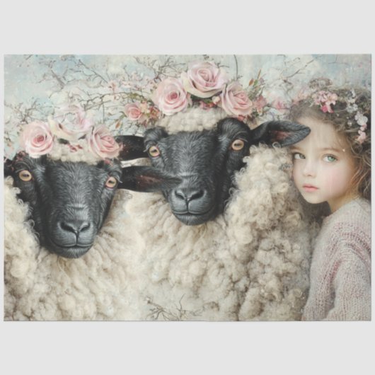 Decoupage Wol & Fluisterende Schaap & Goudsbloem Tissuepapier (Voorkant)
