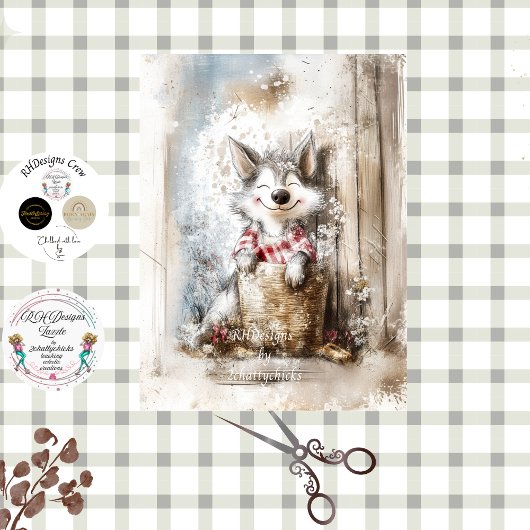 Decoupage Wolf Karakter Verhaalboek in Bos Tissuepapier