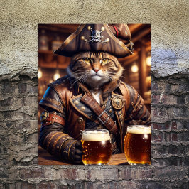 Decoupage - Zeerovers steampunk kat drinkend bier  Tissuepapier