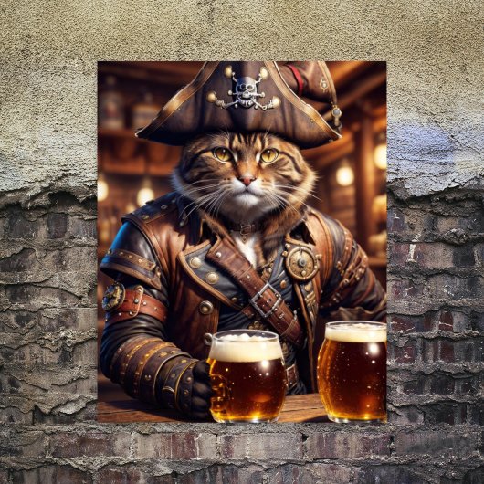 Decoupage - Zeerovers steampunk kat drinkend bier Tissuepapier