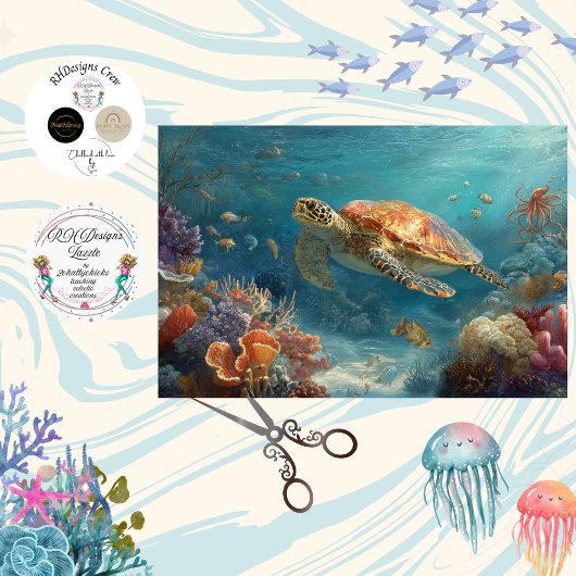 Decoupage Zeeschildpad Koraalrif Muur Kunst Tissuepapier