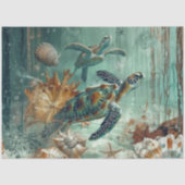 Decoupage Zeeschildpad Kust Natuur Teals Groen Tissuepapier (Voorkant)