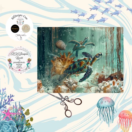 Decoupage Zeeschildpad Kust Natuur Teals Groen Tissuepapier