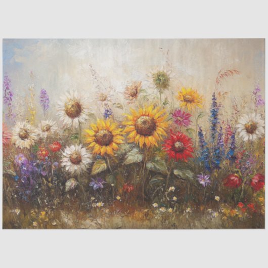 Decoupage Zonnebloem en Wildflower Garden in Oil Tissuepapier (Voorkant)