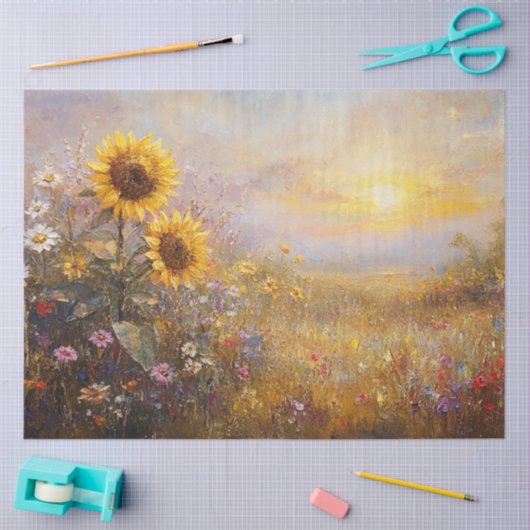Decoupage Zonnebloem Veld Zonsopkomst of Zonsonder Tissuepapier (Craft)