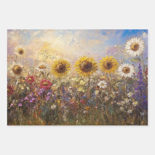 Decoupage Zonnebloemen Daisies Levendige gekleurde Inpakpapier Vel (Voorkant 3)