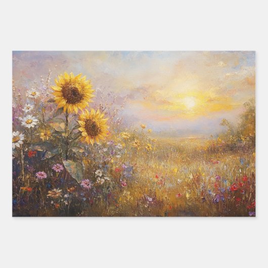 Decoupage Zonnebloemen Daisies Levendige gekleurde Inpakpapier Vel (Voorkant)