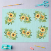 Decoupage Zonnebloemen op Blauwgroen achtergrond Tissuepapier (Craft)