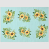 Decoupage Zonnebloemen op Blauwgroen achtergrond Tissuepapier (Voorkant)