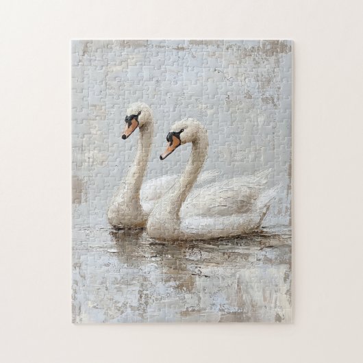 Decoupage Zwaan Paar Olieverf Schilderij Legpuzzel (Verticaal)