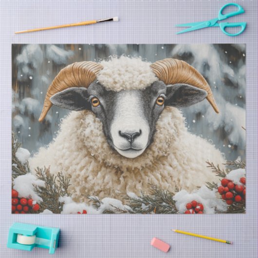 Decoupage Zwart Gezicht Ram Winter Scene Tissuepapier (Craft)