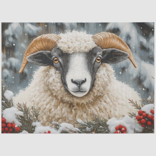 Decoupage Zwart Gezicht Ram Winter Scene Tissuepapier (Voorkant)
