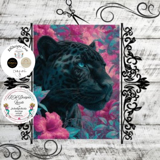 Decoupage Zwart Rosetta Jaguar Roze Bloemen Tissuepapier