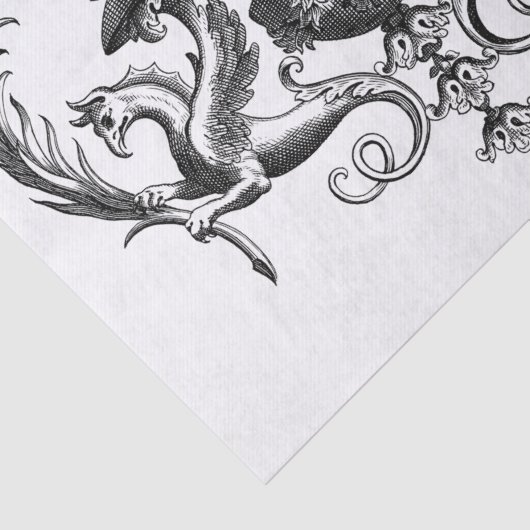 Decoupage zwart-wit art Deco Dragon Tissuepapier (Detail)
