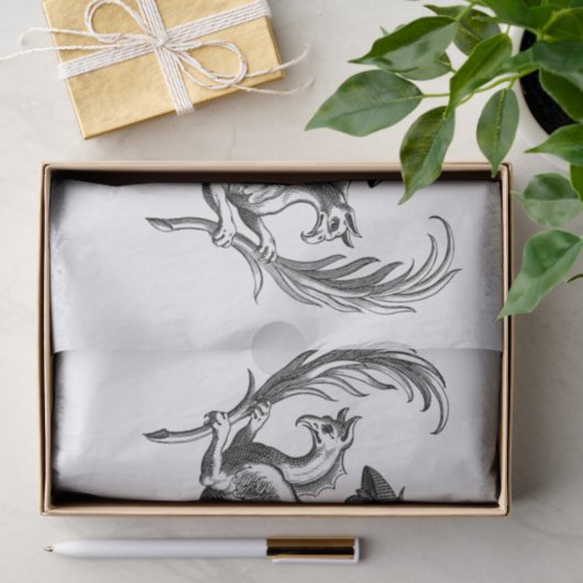 Decoupage zwart-wit art Deco Dragon Tissuepapier (Geschenk)