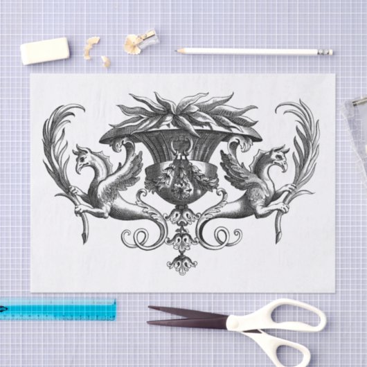 Decoupage zwart-wit art Deco Dragon Tissuepapier (Craft)