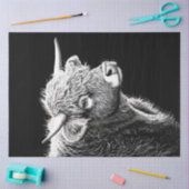 Decoupage Zwart Wit Highland Koe Inkttekening Tissuepapier (Craft)
