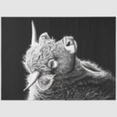 Decoupage Zwart Wit Highland Koe Inkttekening Tissuepapier (Voorkant)
