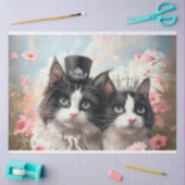 Decoupage Zwart Wit Kat Paar Veld Bloemen Tissuepapier (Craft)