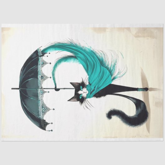 Decoupage zwarte kat in hoge hak paraplu tissuepapier (Voorkant)