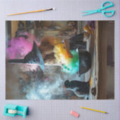 Decoupage Zwarte kat kijken heksen brouwen Tissuepapier (Craft)