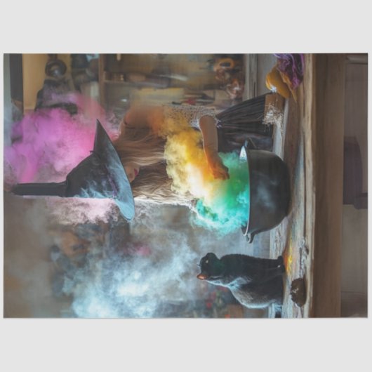 Decoupage Zwarte kat kijken heksen brouwen Tissuepapier (Voorkant)