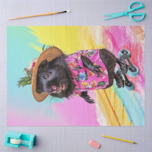 Decoupage zwarte otter schaatsen tropische kleuren tissuepapier (Craft)