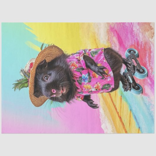 Decoupage zwarte otter schaatsen tropische kleuren tissuepapier (Voorkant)