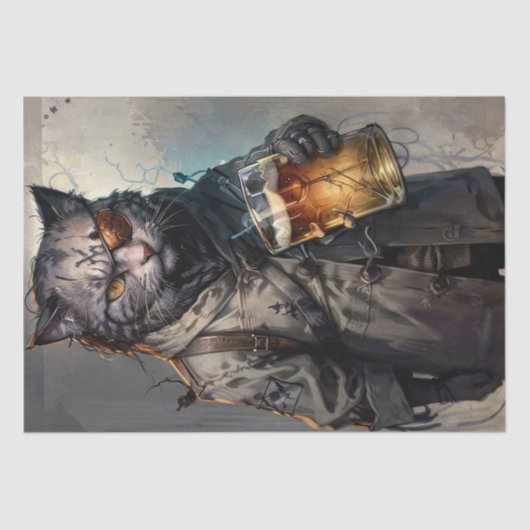 Decoupage - Zwerfkat met ooglapje - Tissuepapier (Voorkant)