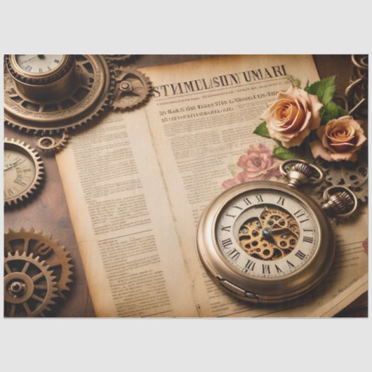 Decoupagepapier, SteamFunk Clock 1 Tissuepapier (Voorkant)