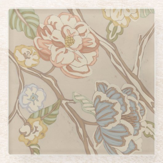 Decratief Organza Chintz Floral Design Glazen Onderzetter (Voorkant)