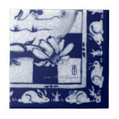 Dedham Blauw Wit Konijnenkonijn Muurschildering Te Tegeltje (Voorkant)