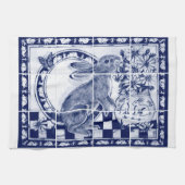 Dedham Blauw Wit Schattige Konijnenkonijn Rustiek Theedoek (Horizontaal)