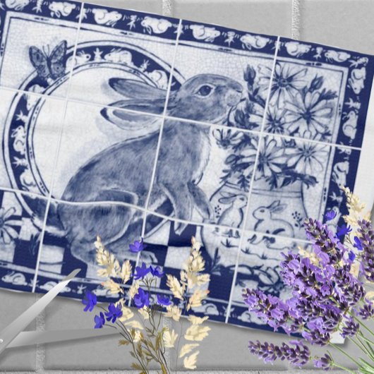 Dedham Blauw Wit Schattige Konijnenkonijn Rustiek Theedoek