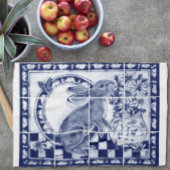 Dedham Blauw Wit Schattige Konijnenkonijn Rustiek Theedoek