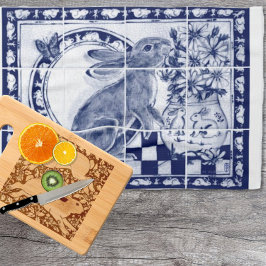 Dedham Blauw Wit Schattige Konijnenkonijn Rustiek Theedoek