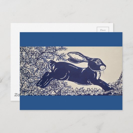 Dedham Blue Rabbit,  blauw en wit design Briefkaart (Voorkant / Achterkant)