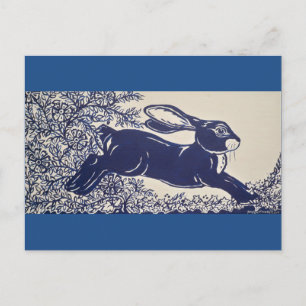 Dedham Blue Rabbit,  blauw en wit design Briefkaart