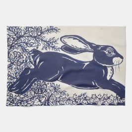 Dedham Blue Rabbit,  blauw en wit design Theedoek