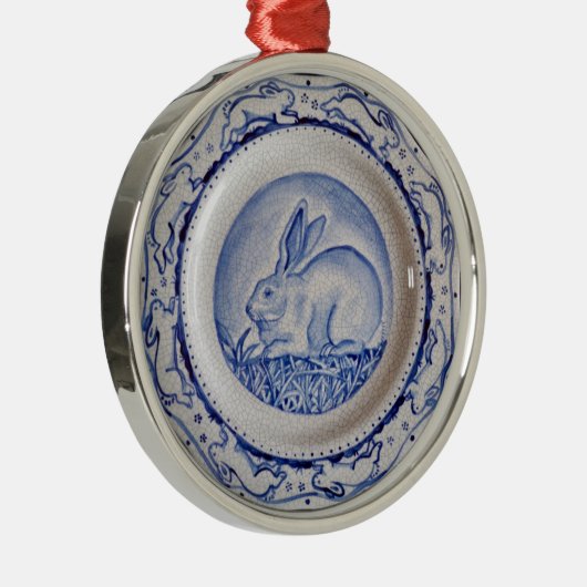 "Dedham Blue" Rabbit Blue & White Bord Ornament (Rechts)